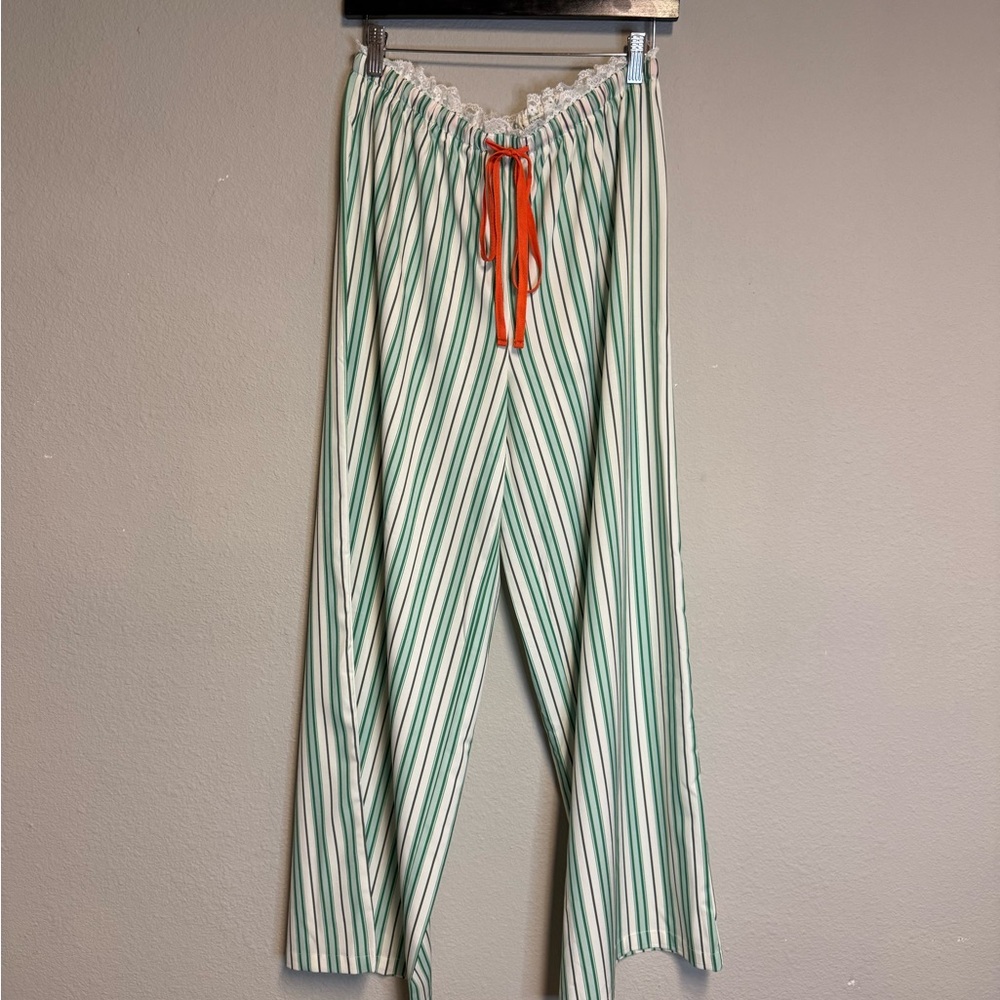 Striped Wide-Leg Drawstring Pants in Light Green - Picture 3 of 4